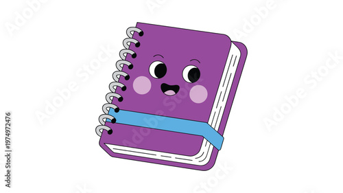 Cute purple spiral bound notebook with happy face and blue band keywords diary journal
