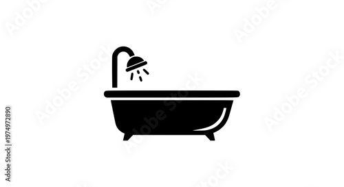 Vector icon of a bathtub with a running shower, symbolizing daily hygiene, personal care, and modern bathroom essentials for a clean home environment