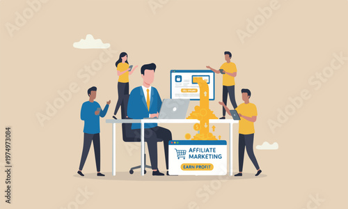 commerce meeting design with clean lines and minimal shading on red pillars businessman making money coins online website from computer laptop