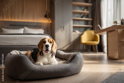 Pet Friendly Apartment Interior With Dog Bed and Modern Furniture Ideal for Urban Living Space