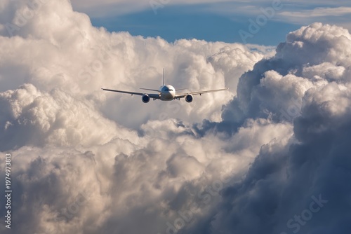 Airplane Flying Above Clouds on a Bright Day in High Resolution With Clear Details