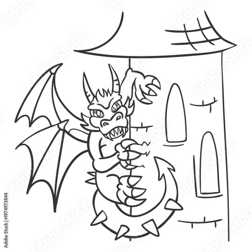 Evil dragon perching tower outline