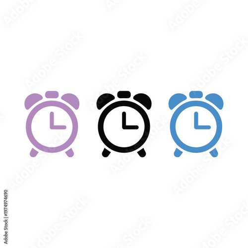 Three alarm clocks in varying colors showcasing different design styles