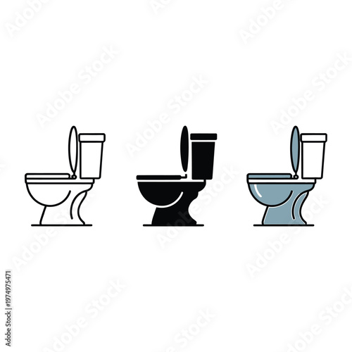 Three toilet variations depicted in a minimalist graphic style illustration