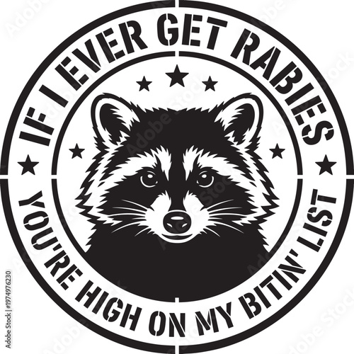 Rabies raccoon animal funny humor graphic typography vector illustration print design modern style art silhouette