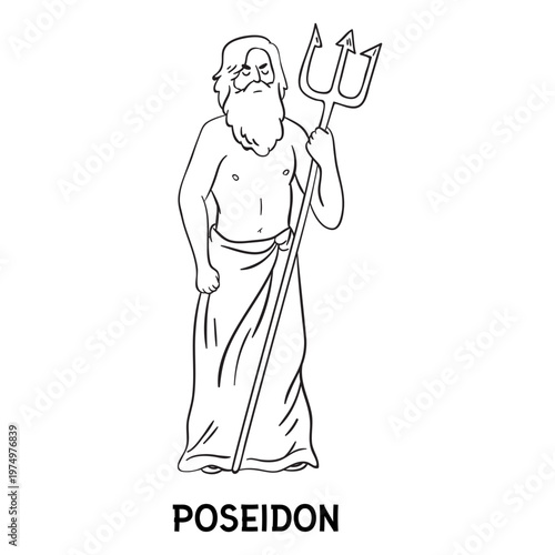 Poseidon trident hand drawn outline