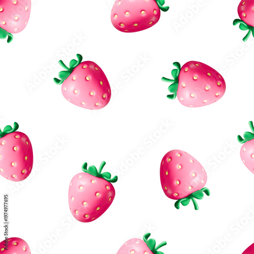 3d strawberry vector seamless pattern pink cute background texture
