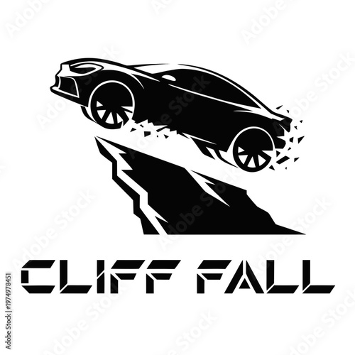Dynamic silhouette of a modern sports car in an exhilarating jump over a steep precipice