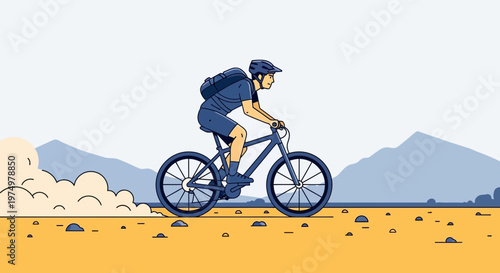 Dynamic Mountain Biker Riding Through Dusty Trails