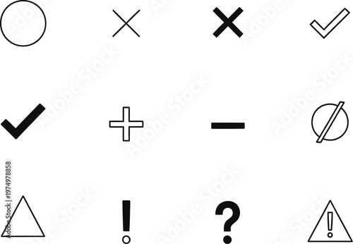 Collection of common symbols and their variations for user interface design