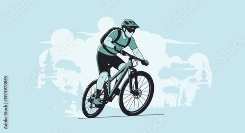 Dynamic Mountain Biker Riding Through Scenic Outdoors