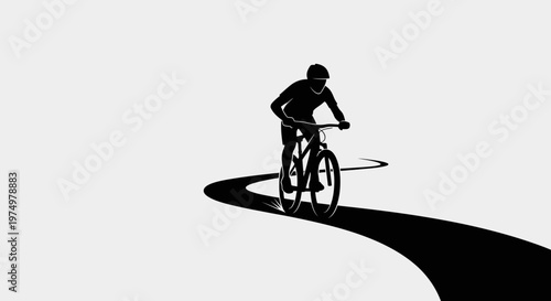 Dynamic Mountain Biker Silhouette Navigating a Winding Trail