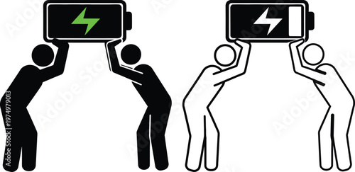 Collaborative energy sharing and individual energy usage depicted by stick figure icons