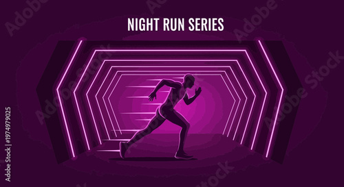 Dynamic Night Runner Silhouette Through Neon Tunnel