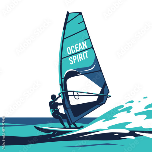 Dynamic Ocean Spirit Windsurfing Silhouette Action Shot Vibrant Water Splash