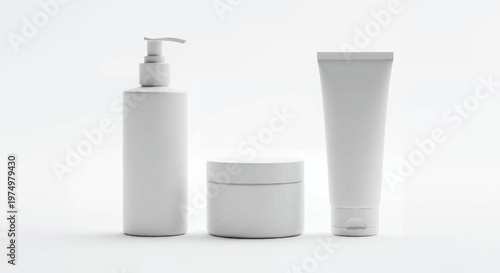 White cosmetic product packaging bottles and tubes isolated