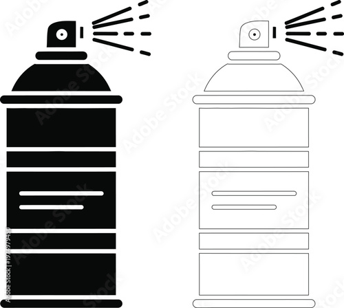 Comparison of black and white spray paint cans emitting spray in opposite directions