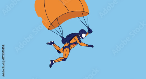 Dynamic Parachutist Descends Gracefully Through Clear Blue Skies