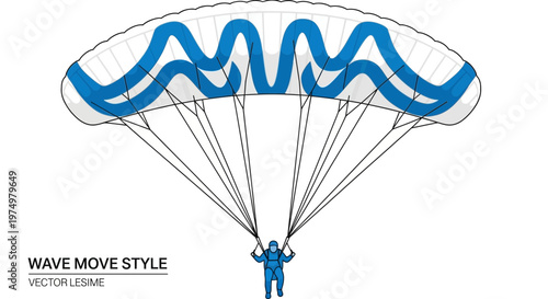 Dynamic Paragliding Adventure Descent Extreme Sport Vivid Blue Wave Pattern