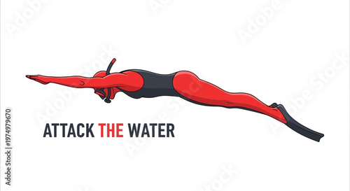 Dynamic Red Diver Propels Through Aquatic Realm With Fierce Intensity