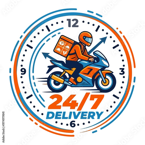 Fast Courier Motorbike Illustration with Clock Concept