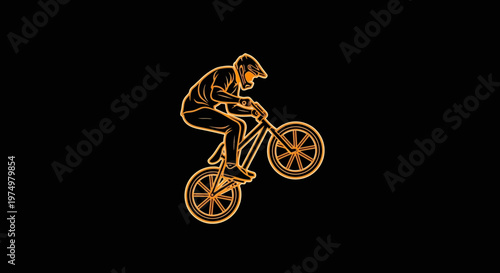 Dynamic Rider Performing Bicycle Stunt On Black Background Illustration