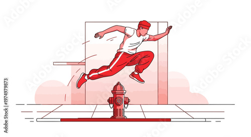 Dynamic Parkour Athlete Leaping Over Urban Hydrant
