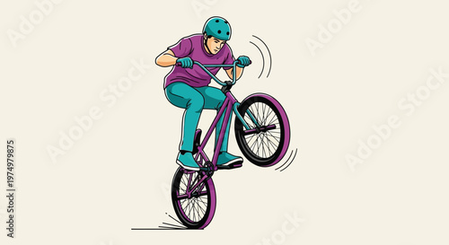 Dynamic Rider Performs Bicycle Stunt on Two Wheels Skillfully