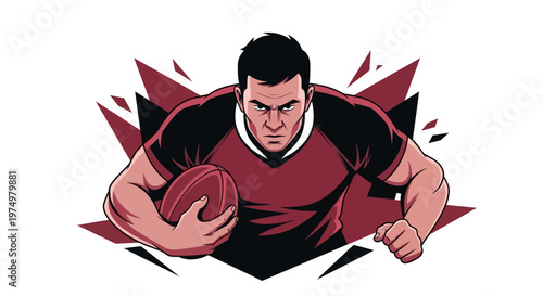 Dynamic Rugby Player Illustration Charging Forward With Intense Determination