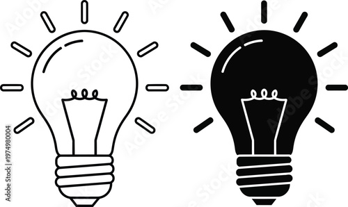 Contrast of illuminated and unlit light bulb icons symbolizing ideas and inspiration