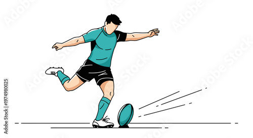 Dynamic Rugby Player Kicking The Ball With Force And Precision