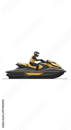 Dynamic Personal Watercraft Riding Action Illustration with Rider Onboard