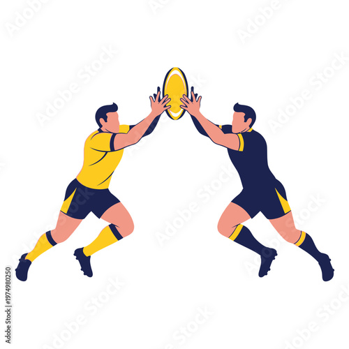 Dynamic Rugby Players Competing for the Ball in Action