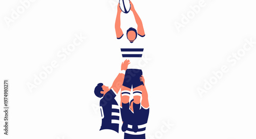 Dynamic Rugby Players Executing A Lineout Jump Action Illustration