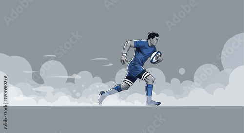 Dynamic Rugby Player Sprinting With Ball Energetic Athlete Action