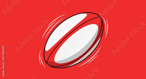 Dynamic Rugby Ball Illustration Capturing Motion and Speed Red Background