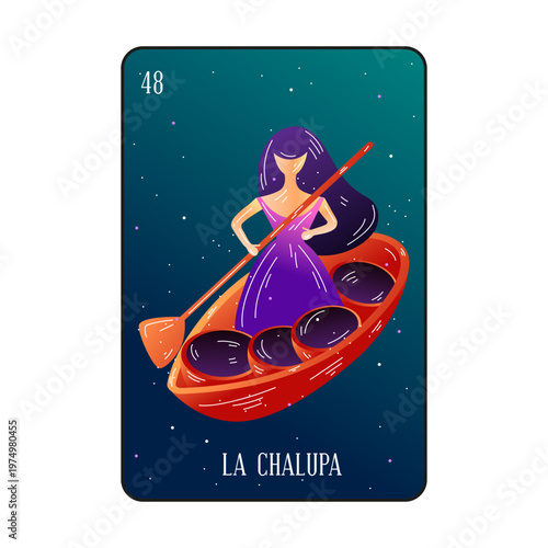 Woman in boat loteria card
