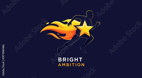 Dynamic Runner Emblem With Star and Flame Represents Ambition And Success
