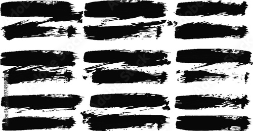 Foto Black brush strokes on white background vector graphic illustration