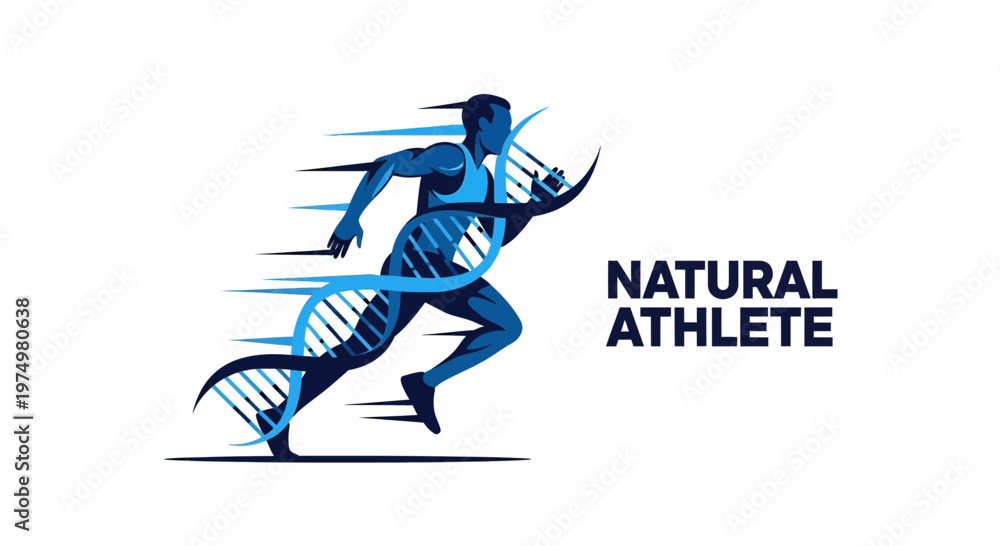 Fototapeta premium Dynamic Runner Merged With Dna Strand Represents Natural Athleticism