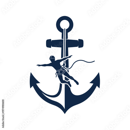 Dynamic Silhouette Of A Bungee Jumper Within An Anchor Emblem