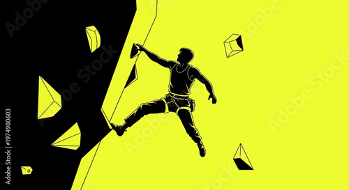 Dynamic Silhouette Of A Climber Ascending A Bold Yellow Wall