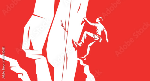 Dynamic Silhouette Of A Climber Ascending A Steep Rock Face