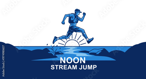 Dynamic Runner Leaping Over Stream at Midday Graphic Art