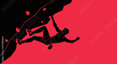 Dynamic Silhouette Of A Climber Scaling A Textured Wall