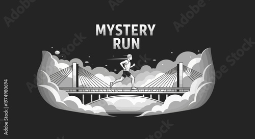 Dynamic Runner Over Suspenseful Bridge Sky Mystery Run Artistic Representation