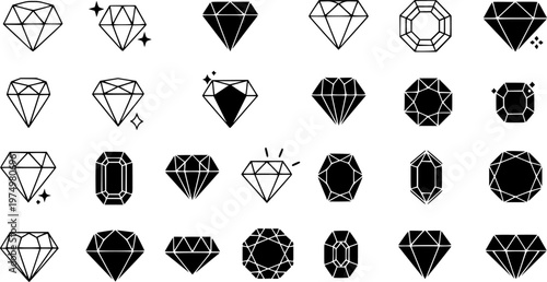 Diamond Icon set, Gemstone symbol, vector illustration. isolated on white.