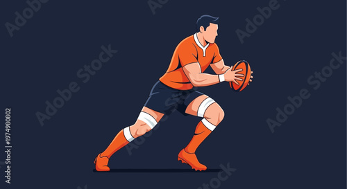 Dynamic Rugby Player Illustration Capturing Athleticism and Motion