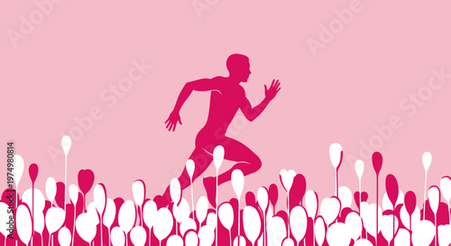 Dynamic Runner Silhouette Amidst Abstract Floral Elements