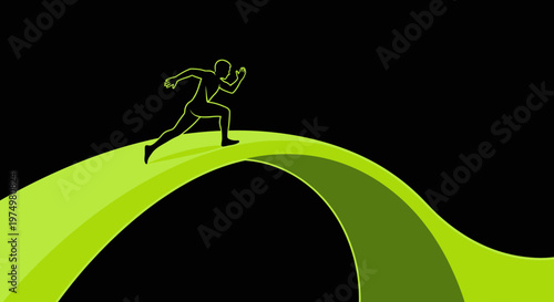 Dynamic Runner Silhouette Ascending Abstract Green Pathway
